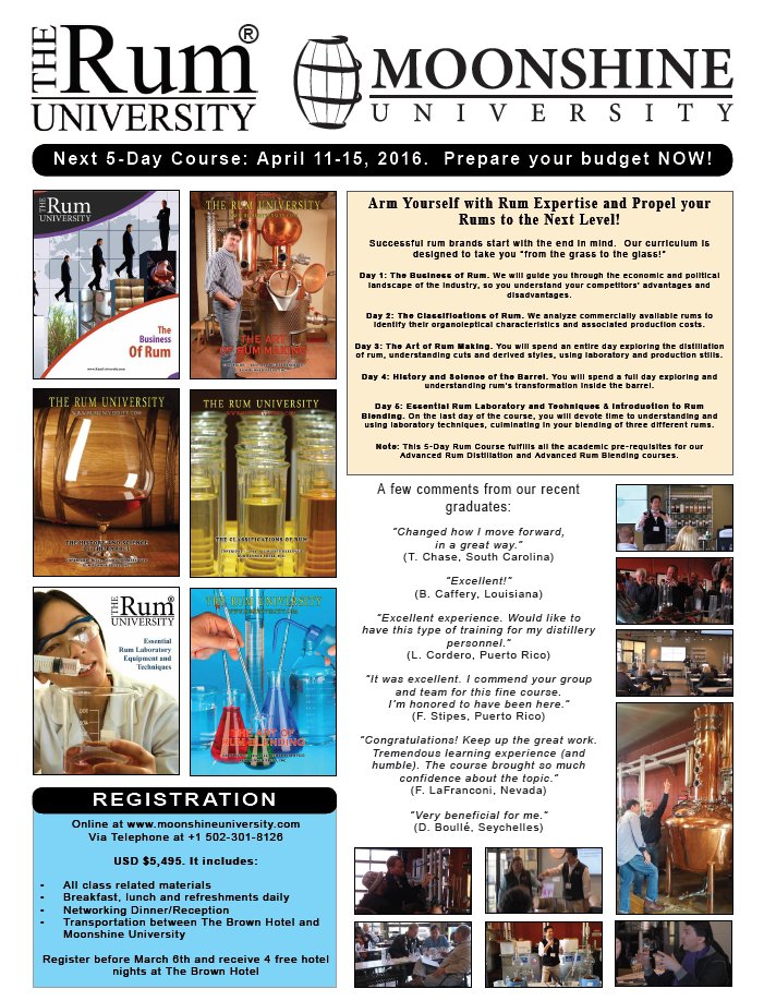5- Day Rum Course April 11th- 15th, 2016