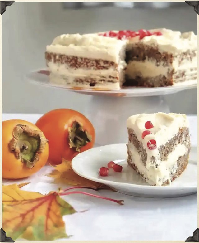 Walnut Cake with Persimmons and Pomegranate