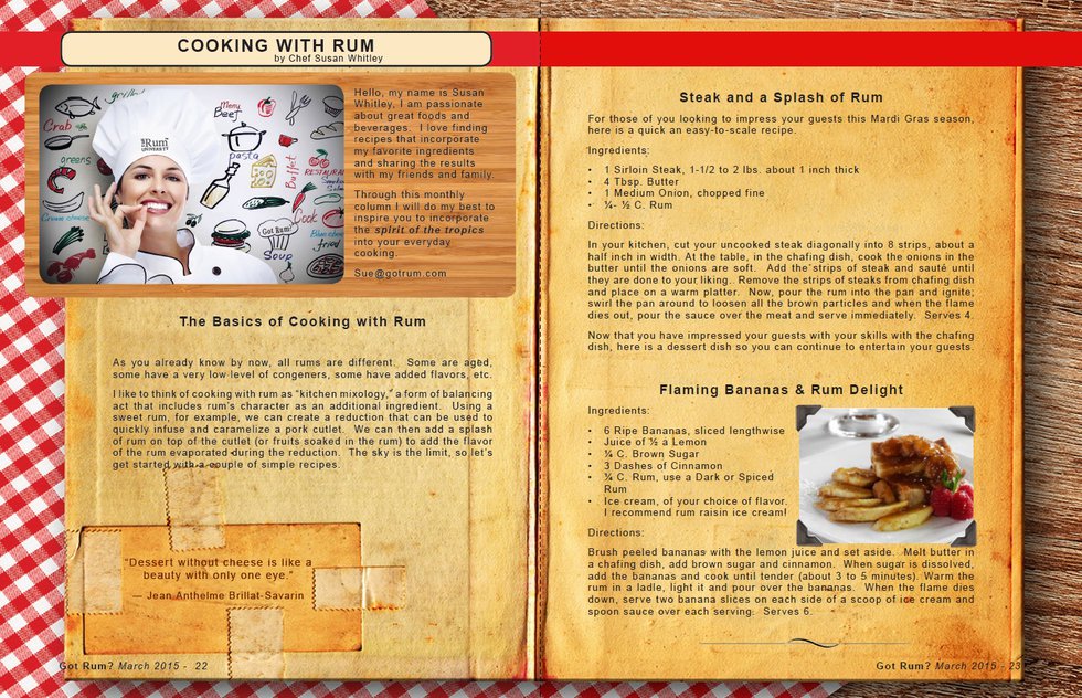 March 2015: COOKING WITH RUM- "Steak and a Splash of Rum" and "Flaming Bananas &amp; Rum Delight"